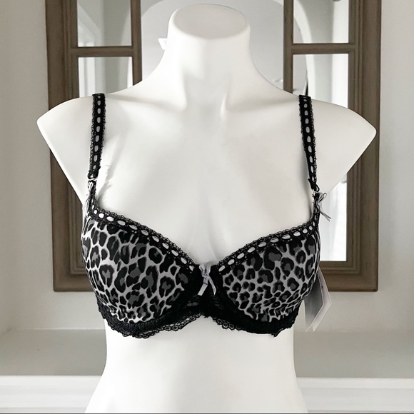 Isaac Mizrahi Balconette Push-Up Bra Animal Print Lace Trim Size 34C NWT - Picture 15 of 15
